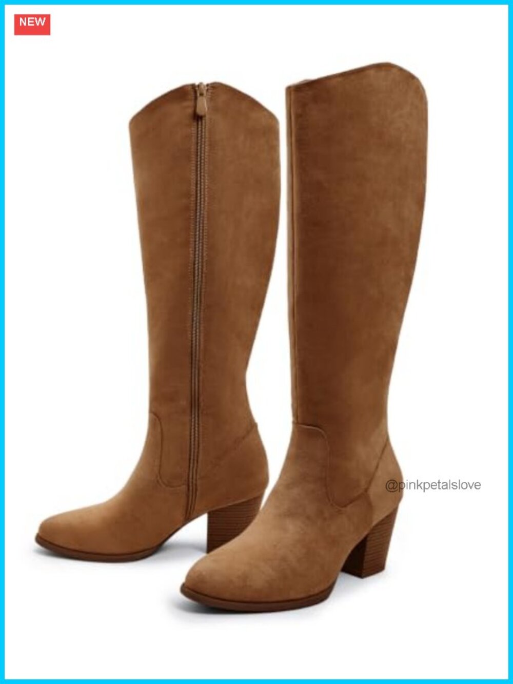 Women's Knee High Boots Pointed Toe 2.75in Chunky Heel Side Zipper Faux Suede